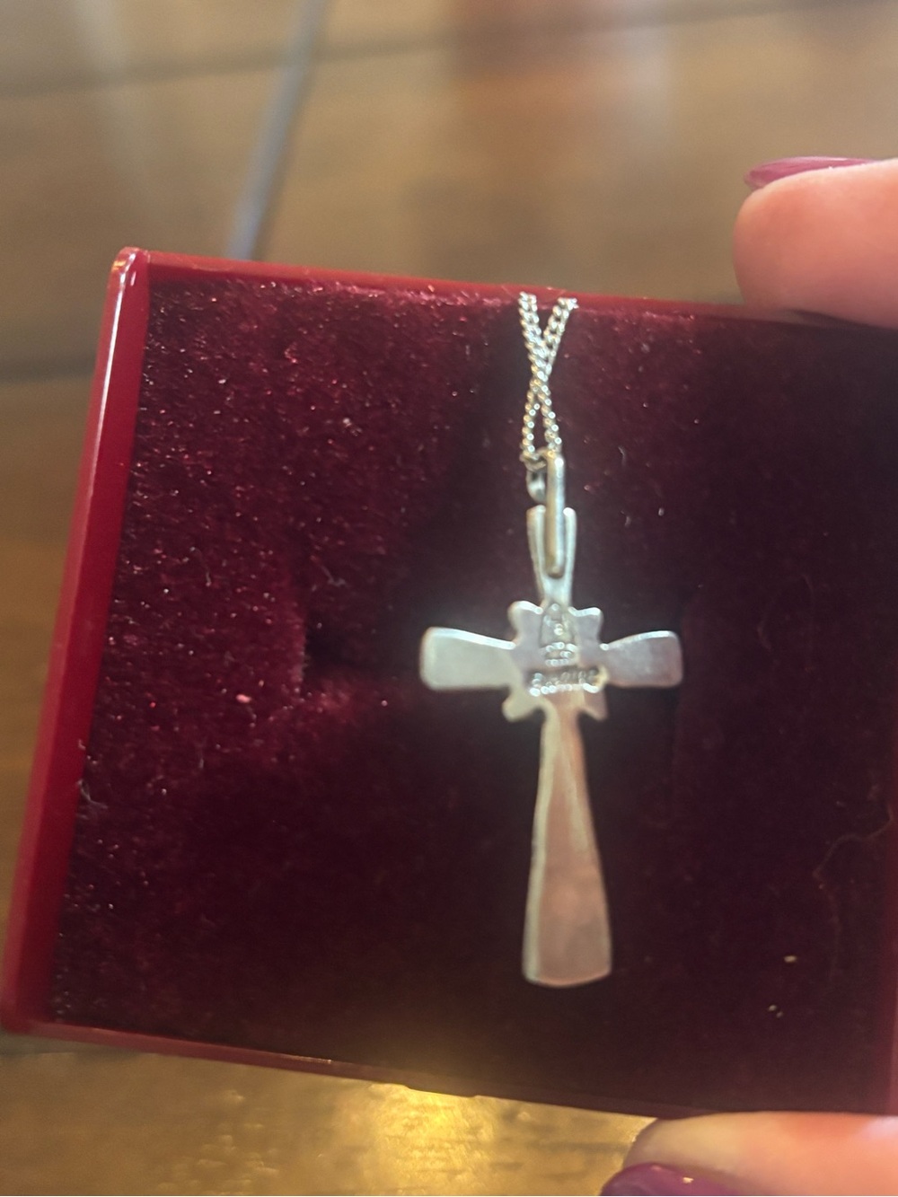 Handcast Sterling Silver Cross Pendant with Turquoise Accent made in UK - Picture 2 of 4